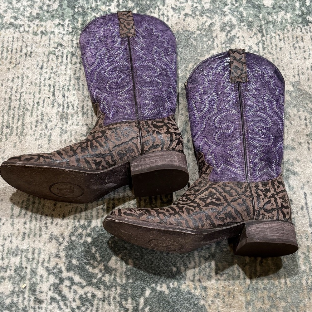 Rockin Leather Boots 7D Calf  - Elephant Print Purple/brown